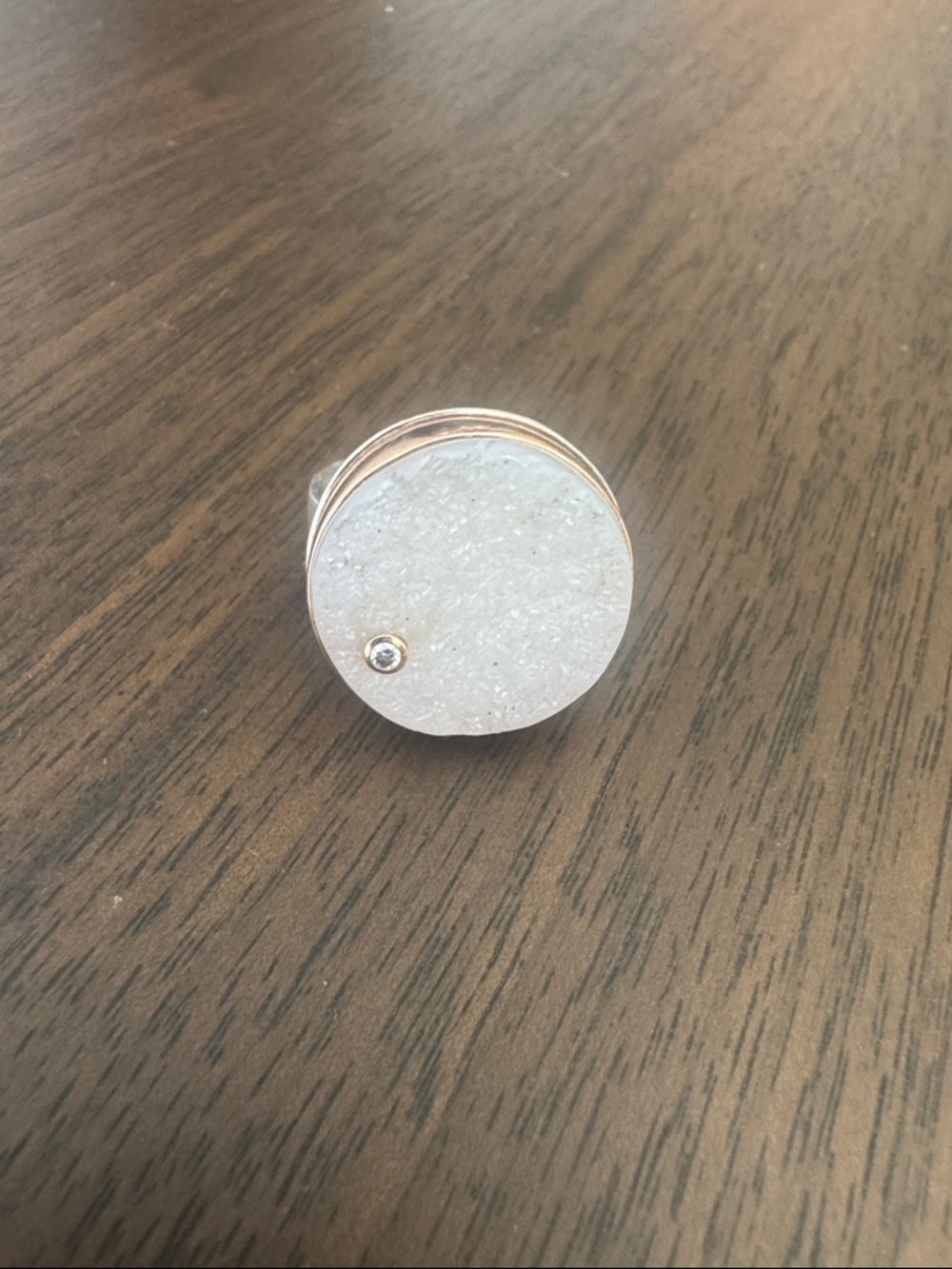 Jamie Joseph White Druzy Ring with diamond. Signature Gold Bezel and Silver Band - Picture 12 of 12